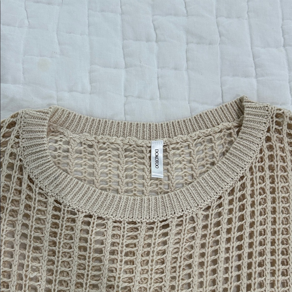 Beige Knit Short Sleeve Sweater - Picture 3 of 9